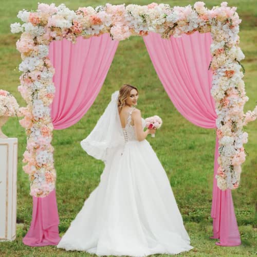 Pink Backdrop Curtains Chiffon Curtain for Backdrop Sheer Curtains 2 Panels 29x120 Inches Pink Tulle Drapes 10FT Curtains Wedding Backdrop Photo Booth Background for Bridal Ceremony Reception Party