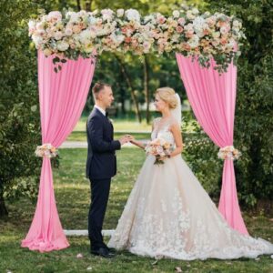 Pink Backdrop Curtains Chiffon Curtain for Backdrop Sheer Curtains 2 Panels 29x120 Inches Pink Tulle Drapes 10FT Curtains Wedding Backdrop Photo Booth Background for Bridal Ceremony Reception Party