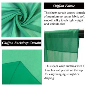 FUHSY Emerald Green Curtains 2 Panels Sheer Backdrop Curtain 29x120 Inches Long Sheer Curtains for Bedroom Chiffon Backrop Green Drapes for Wedding Tulle Scarf 10FT Curtains Ceiling Backdrop Drapes