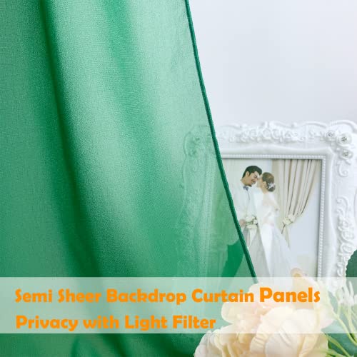 FUHSY Emerald Green Curtains 2 Panels Sheer Backdrop Curtain 29x120 Inches Long Sheer Curtains for Bedroom Chiffon Backrop Green Drapes for Wedding Tulle Scarf 10FT Curtains Ceiling Backdrop Drapes