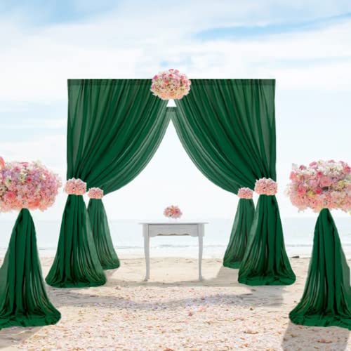 FUHSY Emerald Green Curtains 2 Panels Sheer Backdrop Curtain 29x120 Inches Long Sheer Curtains for Bedroom Chiffon Backrop Green Drapes for Wedding Tulle Scarf 10FT Curtains Ceiling Backdrop Drapes