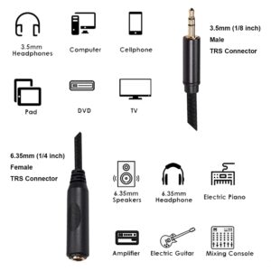 WISYIFIL 1/4 to 3.5mm Headphone Cable Adapter,TRS 6.35mm Female to 3.5mm Male 1/8 to 1/4 Stereo Audio Adapter,for Headphone, Amplifiers, Guitar, Amp etc. Nylon Braided Cable 1ft (30cm)