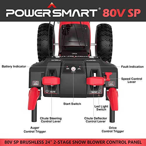 PowerSmart Self-Propelled Cordless Snow Blower Included Battery and Charger, 24-Inch, 80-Volt, 2-Stage Snow Thrower with Steel Auger