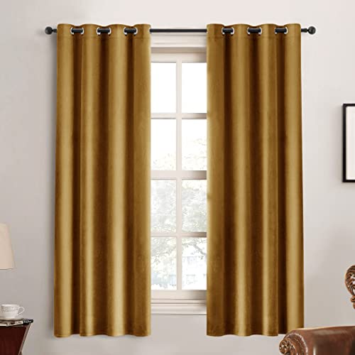 Z&H Home Gold Velvet Curtains 63 Inch Length Blackout Thermal Insulated Curtains Darkening Drapes with Grommet Top for Living Room Set of 2 Panels