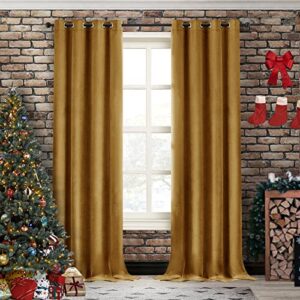 Z&H Home Gold Velvet Curtains 63 Inch Length Blackout Thermal Insulated Curtains Darkening Drapes with Grommet Top for Living Room Set of 2 Panels