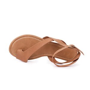 Vayfio Women's Ankle Strap Flat Sandals Casual Thong with Metal Buckle Cute Summer Shoes, Brown, US Women 11