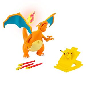 pokemon charizard 7-inch deluxe feature figure - interactive plus 2-inch pikachu with launcher