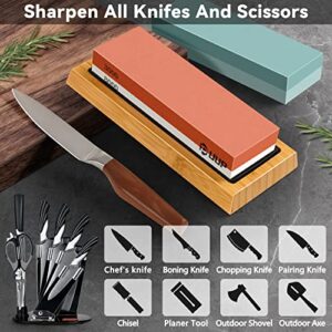 9PCS Knife Sharpening Stones, UUP Whetstone Sharpener Kit with Premium 4 Sides 400/1000 3000/8000 Grit Wet Stone Set, Leather Strop, Angle Guide, Flattening Stone, Gloves, Honing Guide for Knives