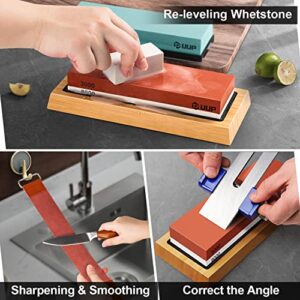 9PCS Knife Sharpening Stones, UUP Whetstone Sharpener Kit with Premium 4 Sides 400/1000 3000/8000 Grit Wet Stone Set, Leather Strop, Angle Guide, Flattening Stone, Gloves, Honing Guide for Knives