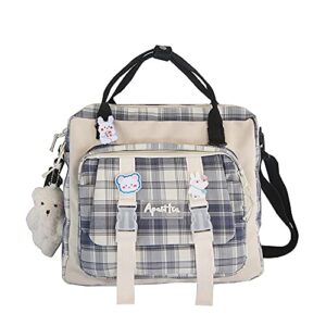 sinrwrod kawaii backpack with bear plush pin, aesthetic backpack japanese school handbag ita bag, back to school backpack one size