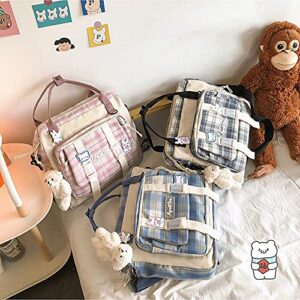 SINRWROD Kawaii Backpack with Bear Plush Pin, Aesthetic Backpack Japanese School Handbag Ita Bag, Back to School Backpack One Size