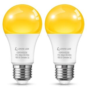 lohas a19 bug light bulbs, yellow led lights 150w equivalent, 17 watt energy-efficient led bulbs(ul listed), e26 base, non-dimmable, ideal for outdoor/indoor, porch, hallway, bedroom, 2 pack