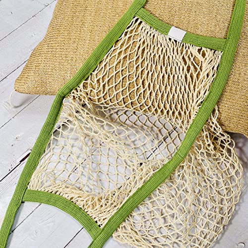 Green Handle US - Mesh Net Bag with Long Shoulder Handle Bag Stretchable Reusable for Grocery Shopping Beach Toys Storage (Green Handle)