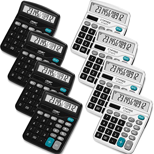 8 Pack Desk Calculators with Big Buttons and Large Display Dual Power Desktop Calculators 12 Digit Solar Power Calculator for Office, Home, School