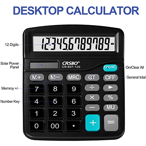 8 Pack Desk Calculators with Big Buttons and Large Display Dual Power Desktop Calculators 12 Digit Solar Power Calculator for Office, Home, School