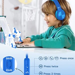 Kids Headphones with MIC, Over-ear, 85/94dB Safe Volume Limit, Sharing Function, HD Sound, Headphones for School, Toddler, Headset for On-line Study, Travel