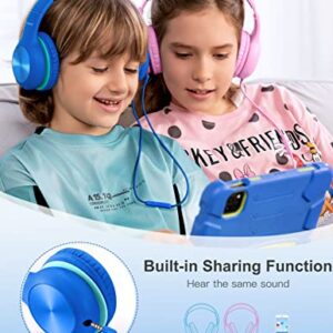 Kids Headphones with MIC, Over-ear, 85/94dB Safe Volume Limit, Sharing Function, HD Sound, Headphones for School, Toddler, Headset for On-line Study, Travel