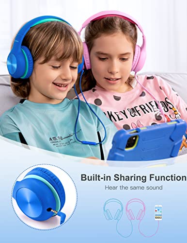 Kids Headphones with MIC, Over-ear, 85/94dB Safe Volume Limit, Sharing Function, HD Sound, Headphones for School, Toddler, Headset for On-line Study, Travel