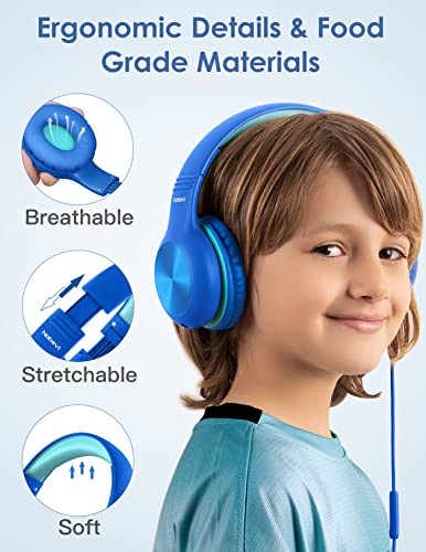 Kids Headphones with MIC, Over-ear, 85/94dB Safe Volume Limit, Sharing Function, HD Sound, Headphones for School, Toddler, Headset for On-line Study, Travel