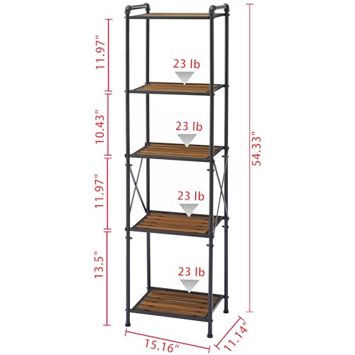 Tajsoon 5-Tier Storage Rack, Adjustable Shelving Unit Storage Shelves, Multipurpose Shelf Display Rack for Living Room, Kitchen, Bathroom, Balcony, Metal, Industrial Style/Black