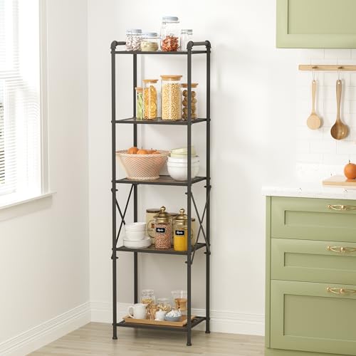 Tajsoon 5-Tier Storage Rack, Adjustable Shelving Unit Storage Shelves, Multipurpose Shelf Display Rack for Living Room, Kitchen, Bathroom, Balcony, Metal, Industrial Style/Black