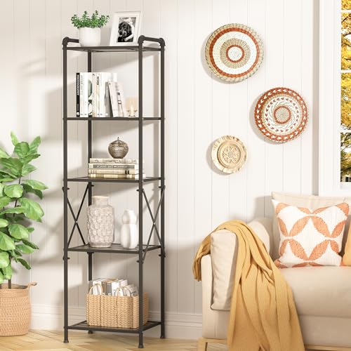 Tajsoon 5-Tier Storage Rack, Adjustable Shelving Unit Storage Shelves, Multipurpose Shelf Display Rack for Living Room, Kitchen, Bathroom, Balcony, Metal, Industrial Style/Black