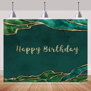 rsuuinu happy birthday backdrop emerald green and gold glitter photography background birthday party banner for women man cake table decor favors portrait photo studio photobooth props supplies 7x5ft