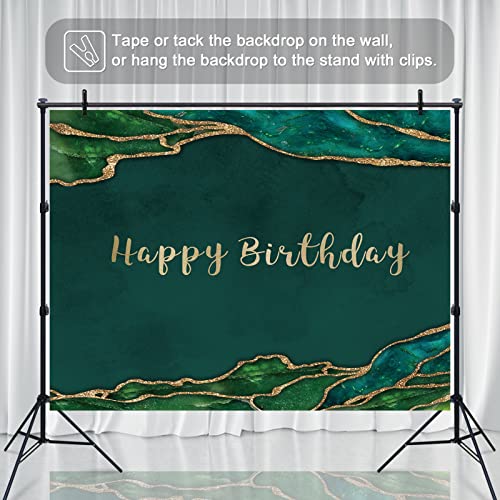Rsuuinu Happy Birthday Backdrop Emerald Green and Gold Glitter Photography Background Birthday Party Banner for Women Man Cake Table Decor Favors Portrait Photo Studio Photobooth Props Supplies 7x5ft