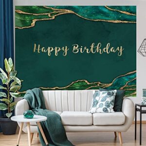 Rsuuinu Happy Birthday Backdrop Emerald Green and Gold Glitter Photography Background Birthday Party Banner for Women Man Cake Table Decor Favors Portrait Photo Studio Photobooth Props Supplies 7x5ft