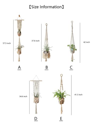 WXS-CHALL 5 Pack Macrame Plant Hangers Hanging Planter, Cotton Rope Hanging Plant Holders Decorative Flower Pots Indoor Outdoor Boho Home Decor (5 Size and 10 Hooks)