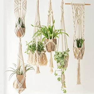 WXS-CHALL 5 Pack Macrame Plant Hangers Hanging Planter, Cotton Rope Hanging Plant Holders Decorative Flower Pots Indoor Outdoor Boho Home Decor (5 Size and 10 Hooks)