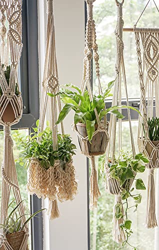 WXS-CHALL 5 Pack Macrame Plant Hangers Hanging Planter, Cotton Rope Hanging Plant Holders Decorative Flower Pots Indoor Outdoor Boho Home Decor (5 Size and 10 Hooks)