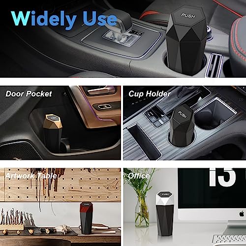 SINSEN Car Trash Can with Lid, Truck Garbage Bin and Interior Organizer Accessories Must Haves, Mini Diamond Trashcan for Road Trip, Leak-Proof, 2PCS