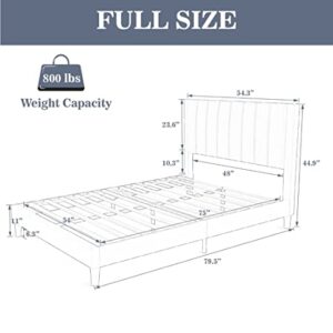 Allewie Full Bed Frame/Velvet Upholstered Bed Frame with Vertical Channel Tufted Headboard/Strong Wooden Slats/Platform Bed Frame/Mattress Foundation/Box Spring Optional/Easy Assembly/Pink…