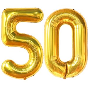 katchon, big gold 50 balloon number - 40 inch | gold 50th birthday balloons for 50th anniversary decorations | mylar 50th balloons, 50th birthday decorations men | 50th birthday decorations women