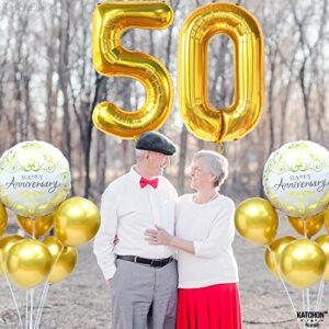 KatchOn, Big Gold 50 Balloon Number - 40 Inch | Gold 50th Birthday Balloons for 50th Anniversary Decorations | Mylar 50th Balloons, 50th Birthday Decorations Men | 50th Birthday Decorations Women