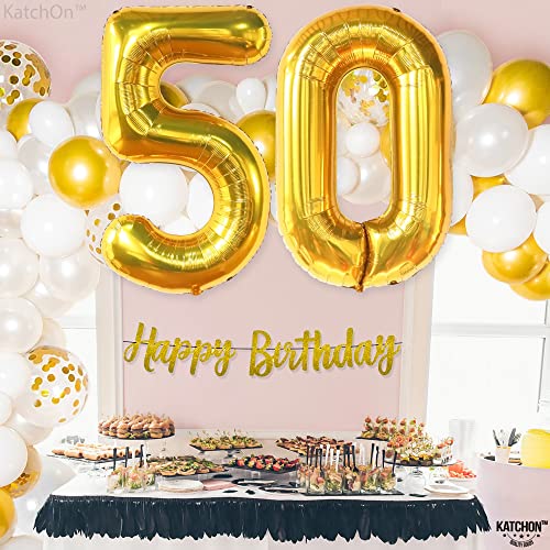 KatchOn, Big Gold 50 Balloon Number - 40 Inch | Gold 50th Birthday Balloons for 50th Anniversary Decorations | Mylar 50th Balloons, 50th Birthday Decorations Men | 50th Birthday Decorations Women