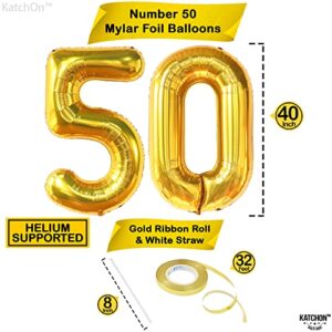 KatchOn, Big Gold 50 Balloon Number - 40 Inch | Gold 50th Birthday Balloons for 50th Anniversary Decorations | Mylar 50th Balloons, 50th Birthday Decorations Men | 50th Birthday Decorations Women