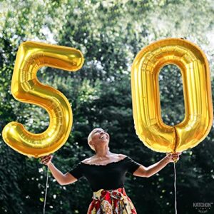 KatchOn, Big Gold 50 Balloon Number - 40 Inch | Gold 50th Birthday Balloons for 50th Anniversary Decorations | Mylar 50th Balloons, 50th Birthday Decorations Men | 50th Birthday Decorations Women