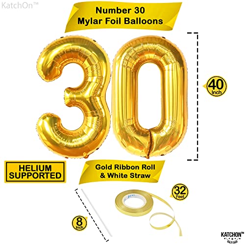KatchOn, Big Gold 30 Balloon Numbers - 40 Inch, Helium Supported | 30th Birthday Decorations for Him | 30 Birthday Balloons, 30th Birthday Decorations for Women | Dirty 30 Birthday Decorations for Her