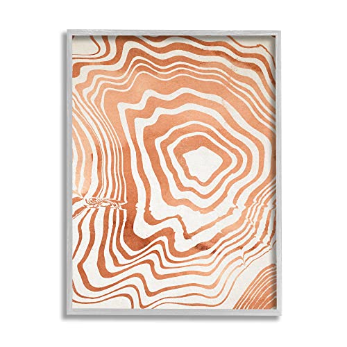 Stupell Industries Abstract Water Ripples Fluid Orange Line Grooves Grey Framed Wall Art, 24 x 30