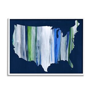 Stupell Industries Abstract Stripe United States of America Map White Framed Wall Art, 20 x 16, Blue