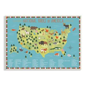 stupell industries children's national parks of america map animal wildlife wall plaque, 19 x 13, blue