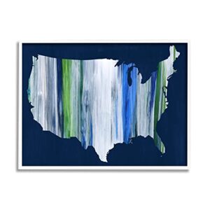 stupell industries abstract stripe united states of america map white framed wall art, 14 x 11, blue