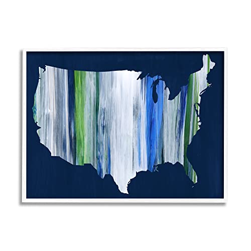 Stupell Industries Abstract Stripe United States of America Map White Framed Wall Art, 30 x 24, Blue