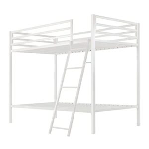 ikalido Metal Bunk Bed Twin Over Twin Size, Heavy Duty Twin Bunk Beds with Safety 14" Guard Rail & Sturdy Inclined Ladder, Space-Saving/No Box Spring Needed/Matte White