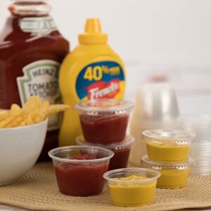 [2 oz - 25 ct] plastic portion cups with lids great for jello, sauce, dips, dressings, souffle disposable shot cups containers 2 ounce 25 ct