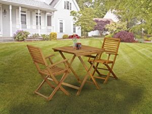 east west furniture sebs3cana selma 3 piece patio bistro outdoor set contains a square acacia wood coffee table and 2 folding arm chairs, 26x26 inch, natural oil