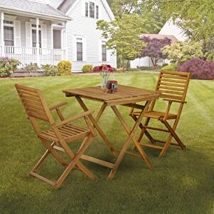 East West Furniture SEBS3CANA Selma 3 Piece Patio Bistro Outdoor Set Contains a Square Acacia Wood Coffee Table and 2 Folding Arm Chairs, 26x26 Inch, Natural Oil