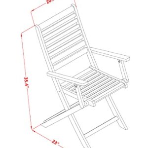 East West Furniture SEBS3CANA Selma 3 Piece Patio Bistro Outdoor Set Contains a Square Acacia Wood Coffee Table and 2 Folding Arm Chairs, 26x26 Inch, Natural Oil